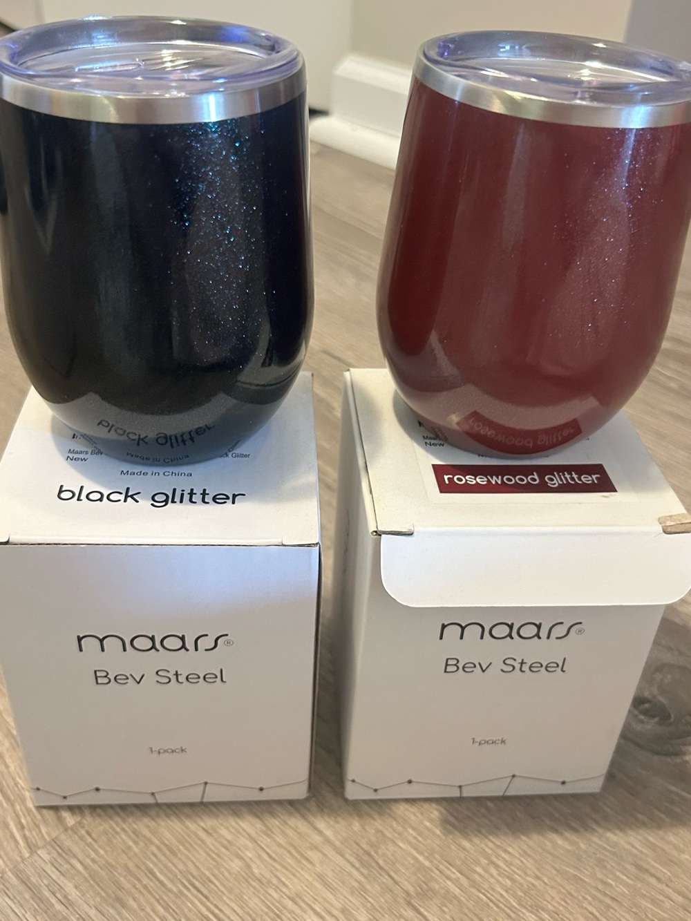 Bev Steel Tumblers - Black + Rosewood Glitter